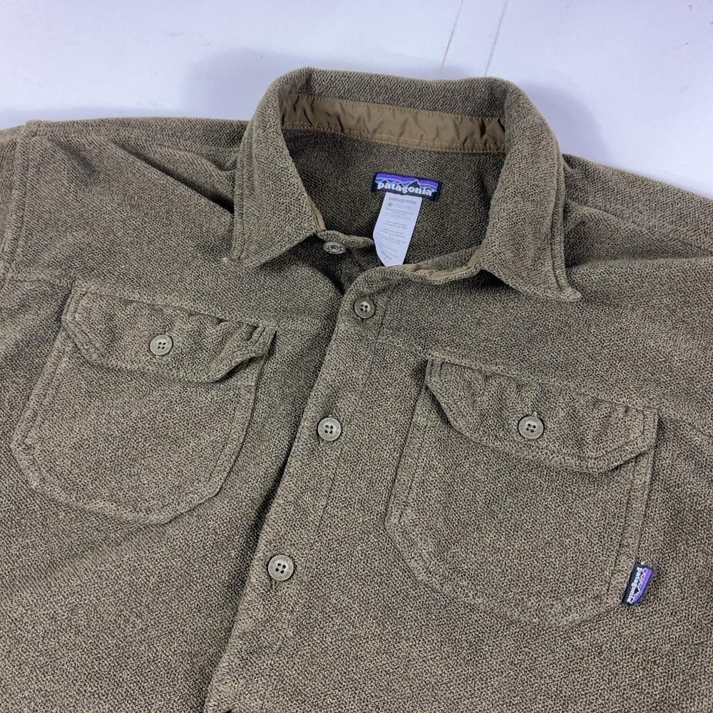 Patagonia Men's Large Long Sleeve Pique Fleece Shirt Jacket 25760 Olive Green